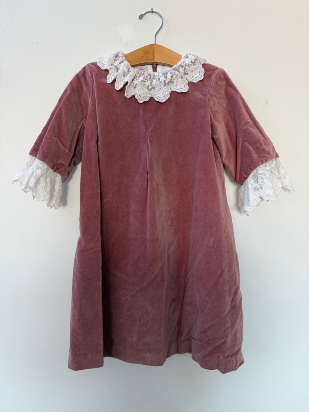 La Coqueta Pink Velvet Arjona Lace Collar Dress in Dusty Rose